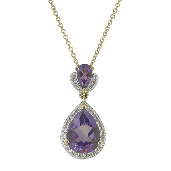 Amethyst and Diamond Pendant and Chain in 9ct Gold
