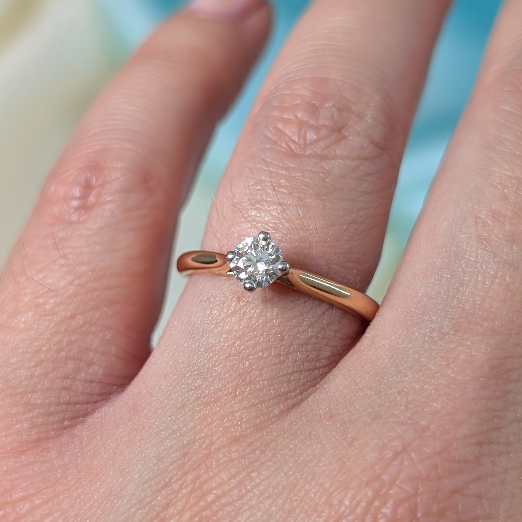 Brilliant cut diamond solitaire ring in 18ct rose gold and platinum, 0.38ct