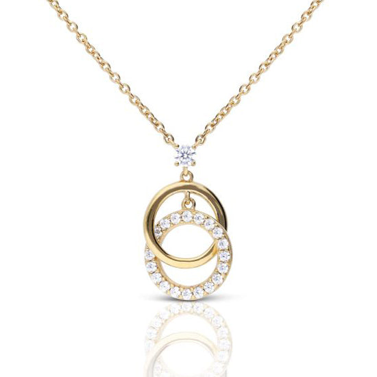 Cubic Zirconia Overlapping Discs Necklace in Silver with Gold Plate.