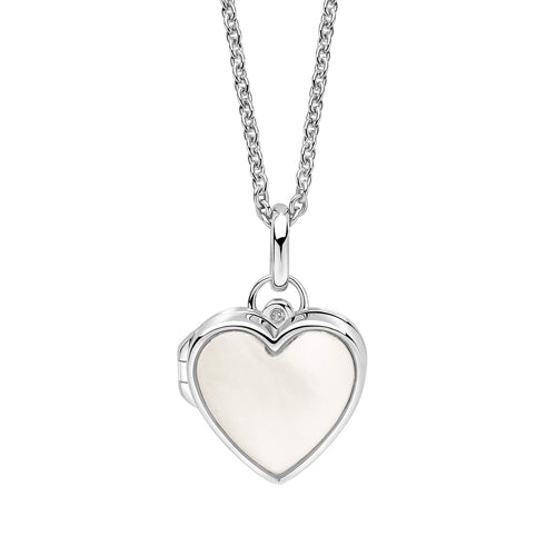 Diamond and Pearl Set Heart Locket in Silver.
