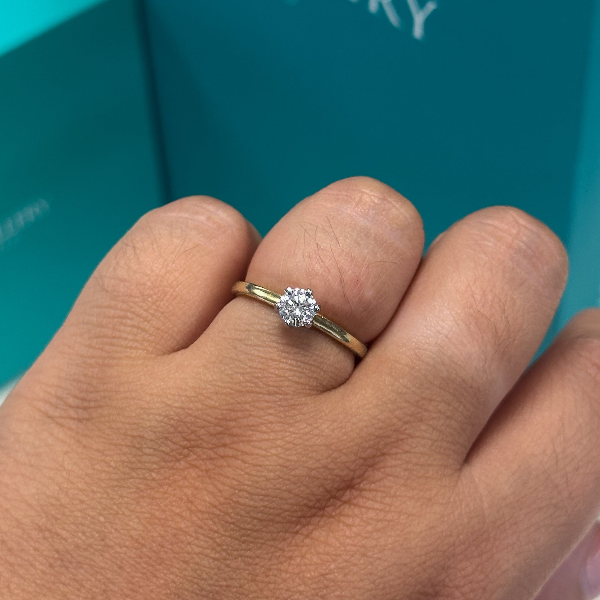 Brilliant cut diamond solitaire ring in 18ct gold and platinum, 0.40ct