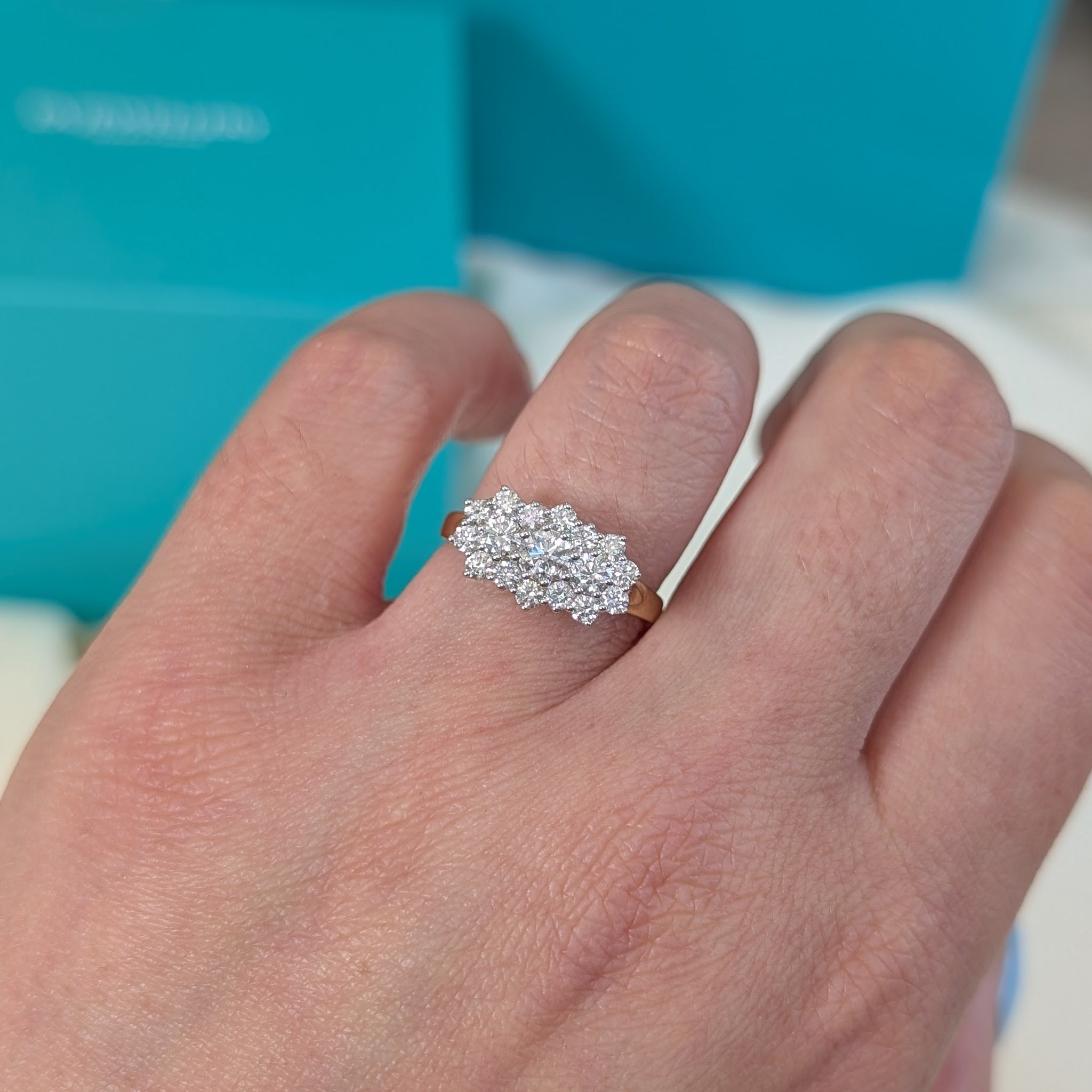 Diamond cluster ring in 9ct gold, 0.98ct