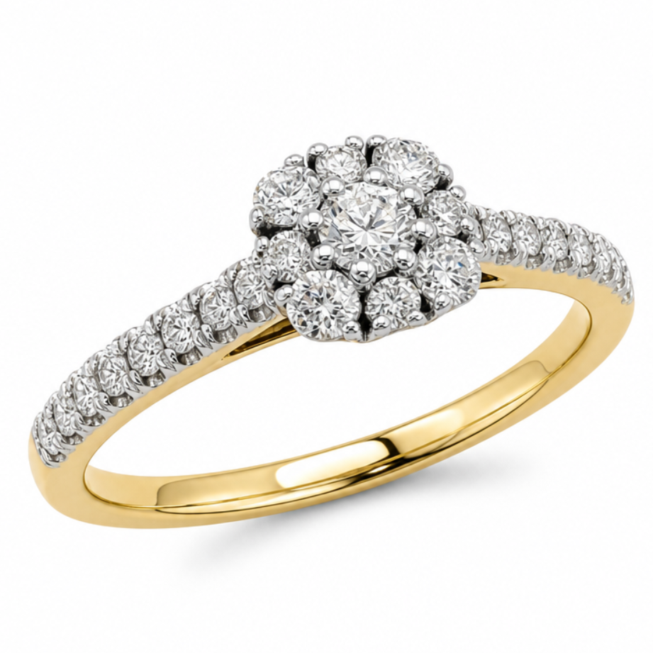 Diamond Cluster Engagement Ring in 9ct Yellow Gold, 0.35ct