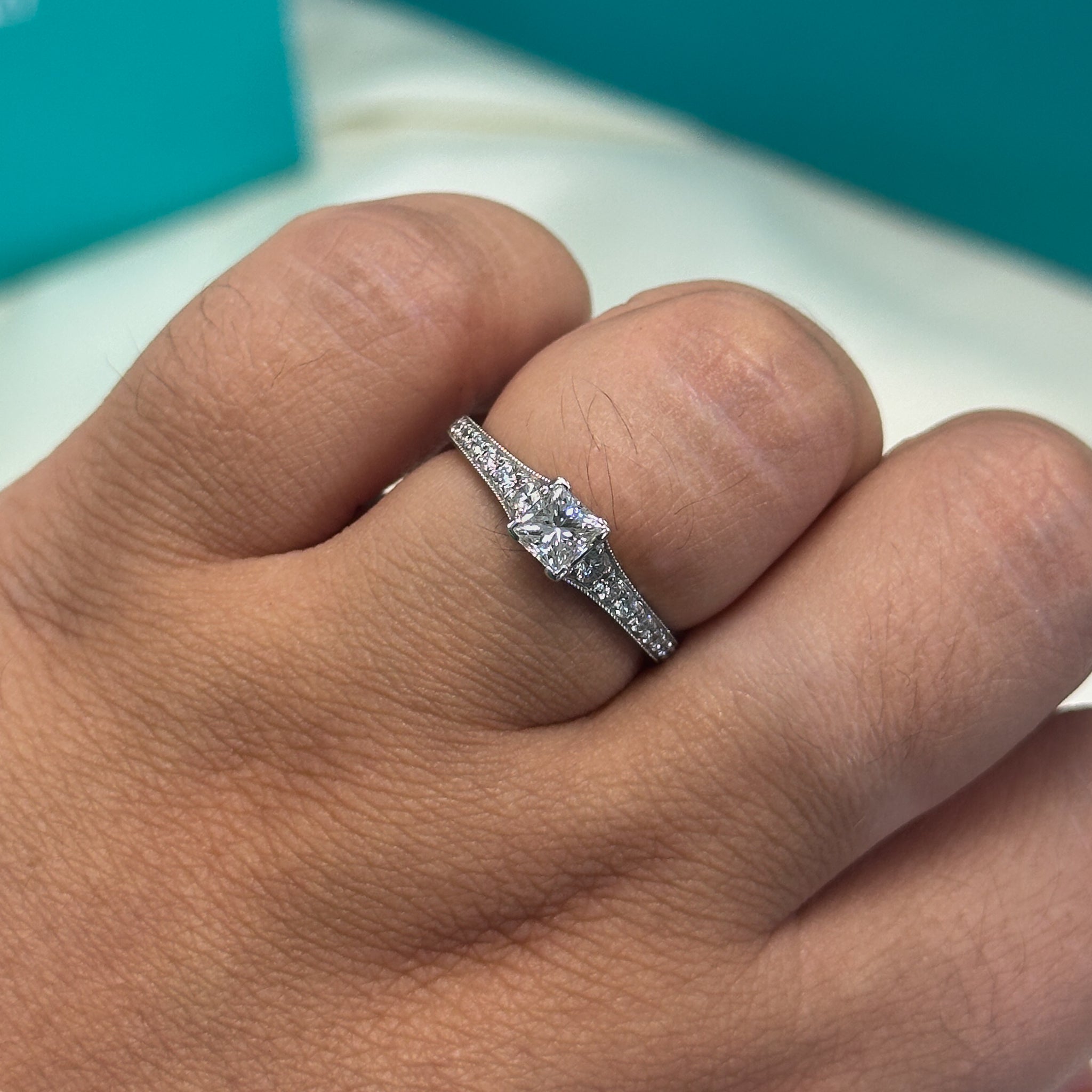 Princess Cut Diamond Solitaire with Diamond Set Shoulders in 18ct White Gold, 0.72ct