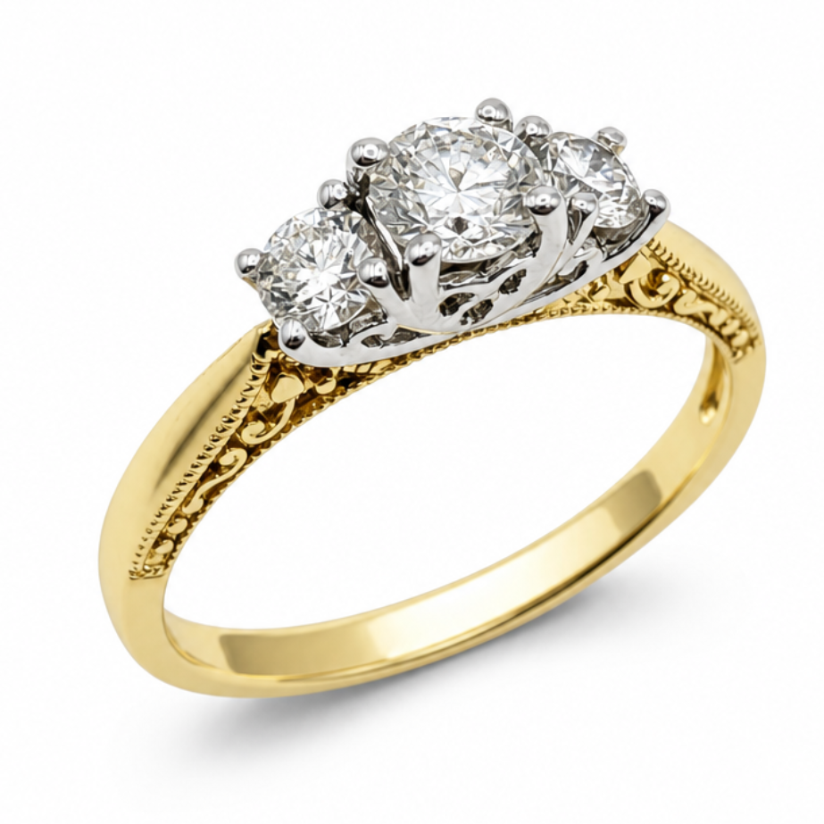 Three Stone Diamond Engagement Ring in 9ct Yellow Gold, 0.50ct