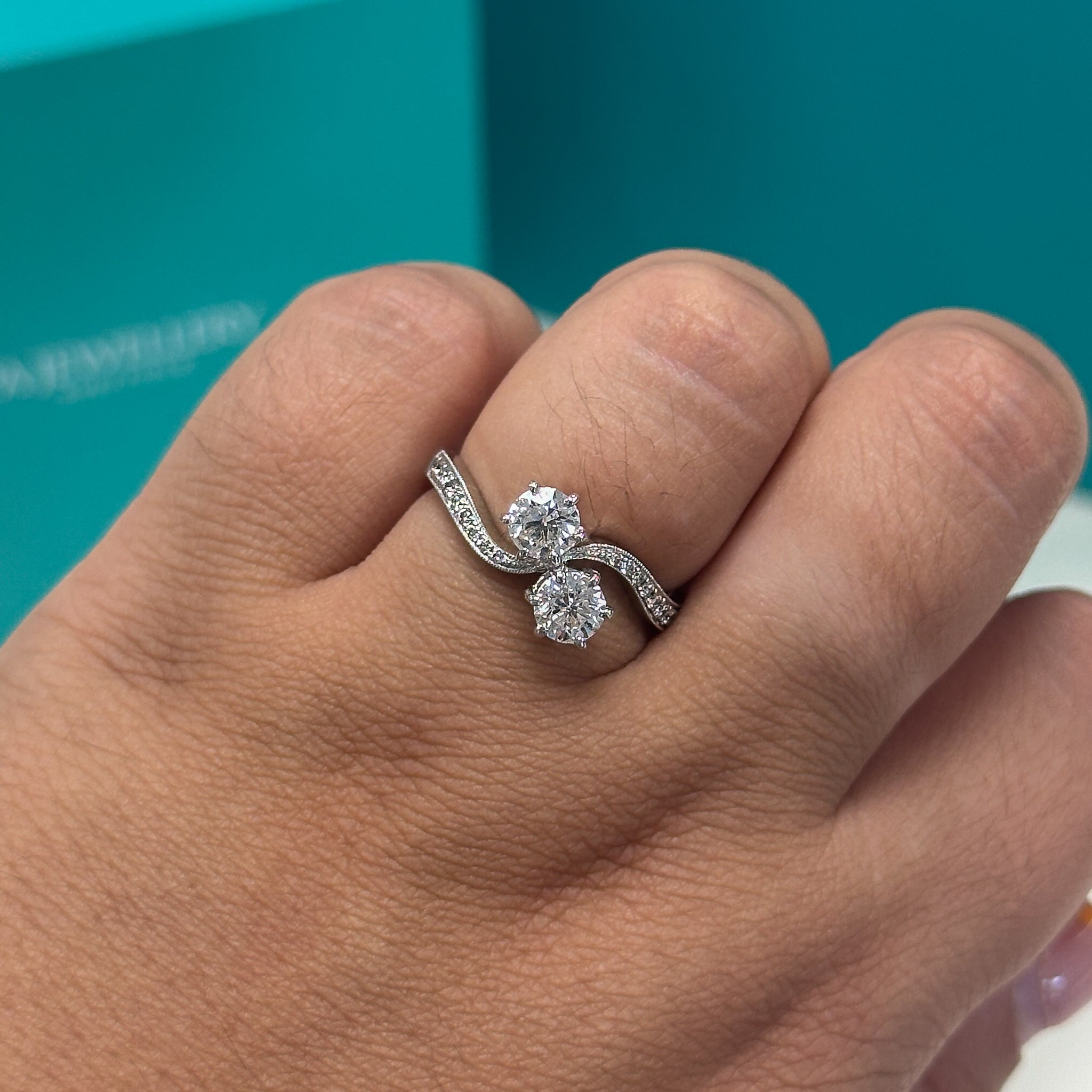 Diamond twist two stone ring in 18ct white gold, 1.13ct