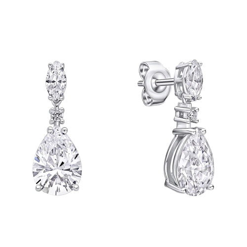 Cubic Zirconia Marquise and Teardrop Earrings in Silver.
