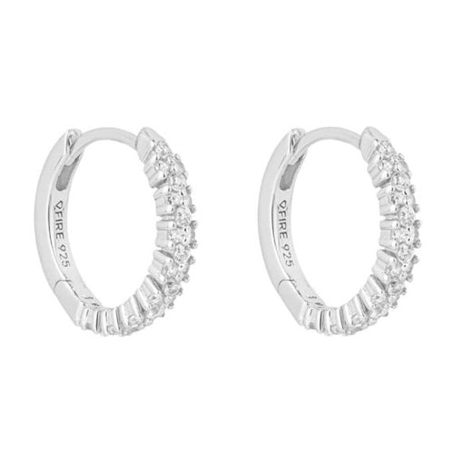 Cubic Zirconia Cluster Hoop Earrings in Silver.