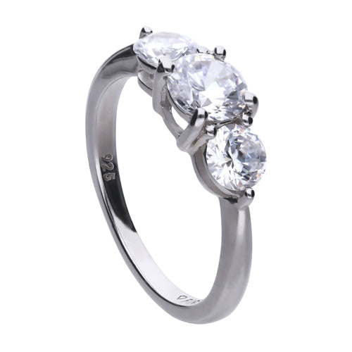 Cubic Zirconia Round Three Stone Ring in Silver.