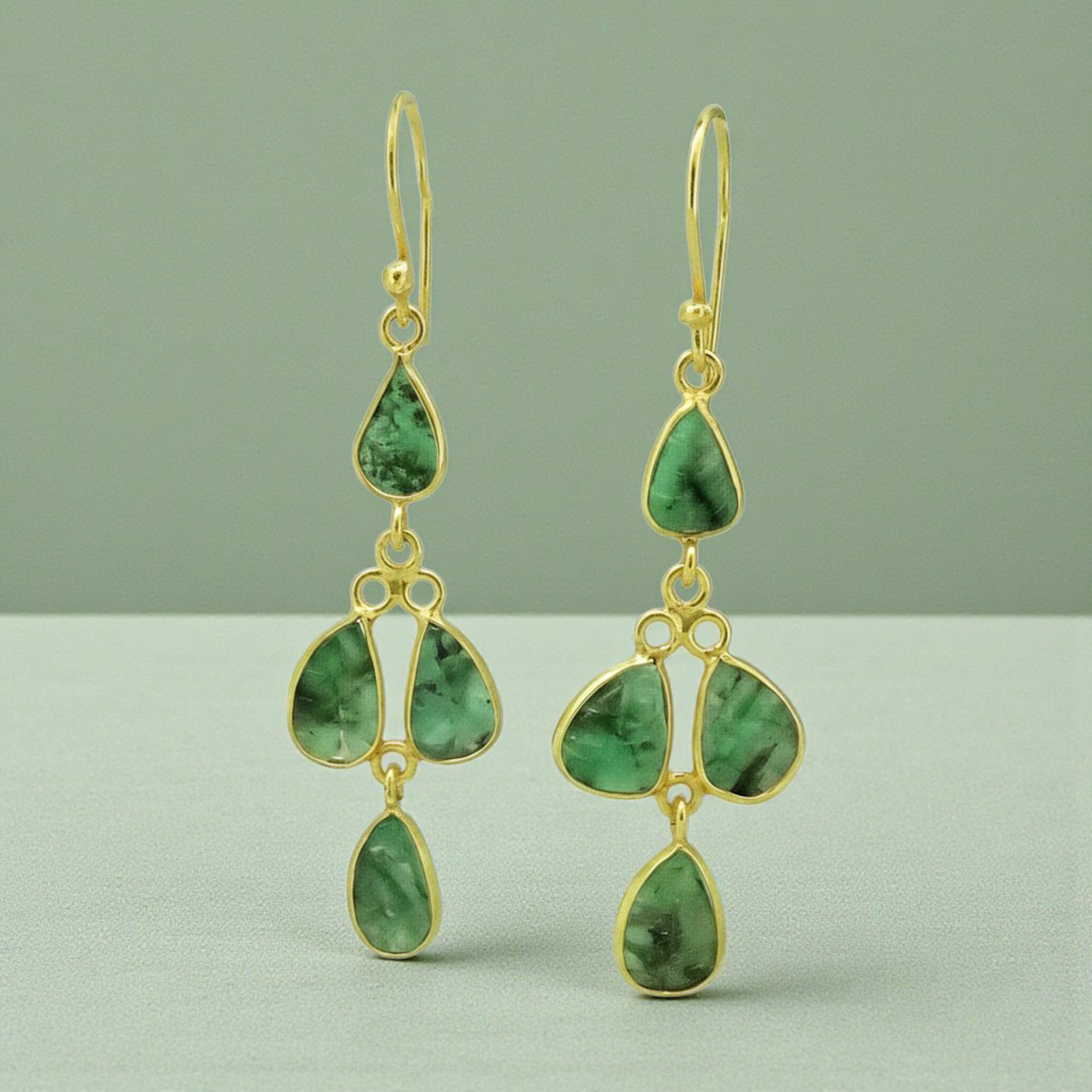 Emerald Multi-Teardrop Drop Earrings in Gold Plated Vermeil