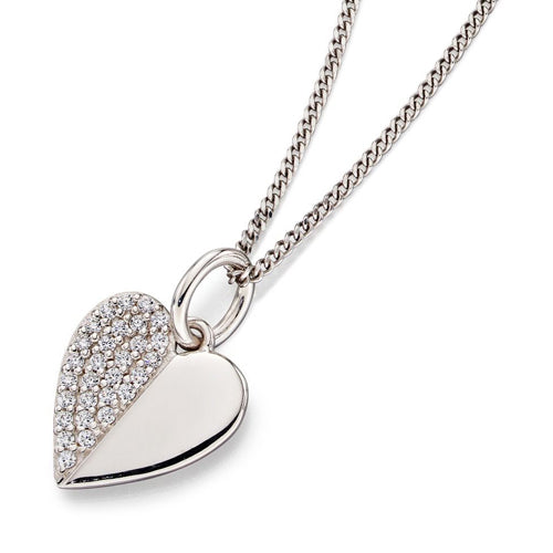 Fiorelli Cubic Zirconia Pave Set Split Heart Pendant in Silver.