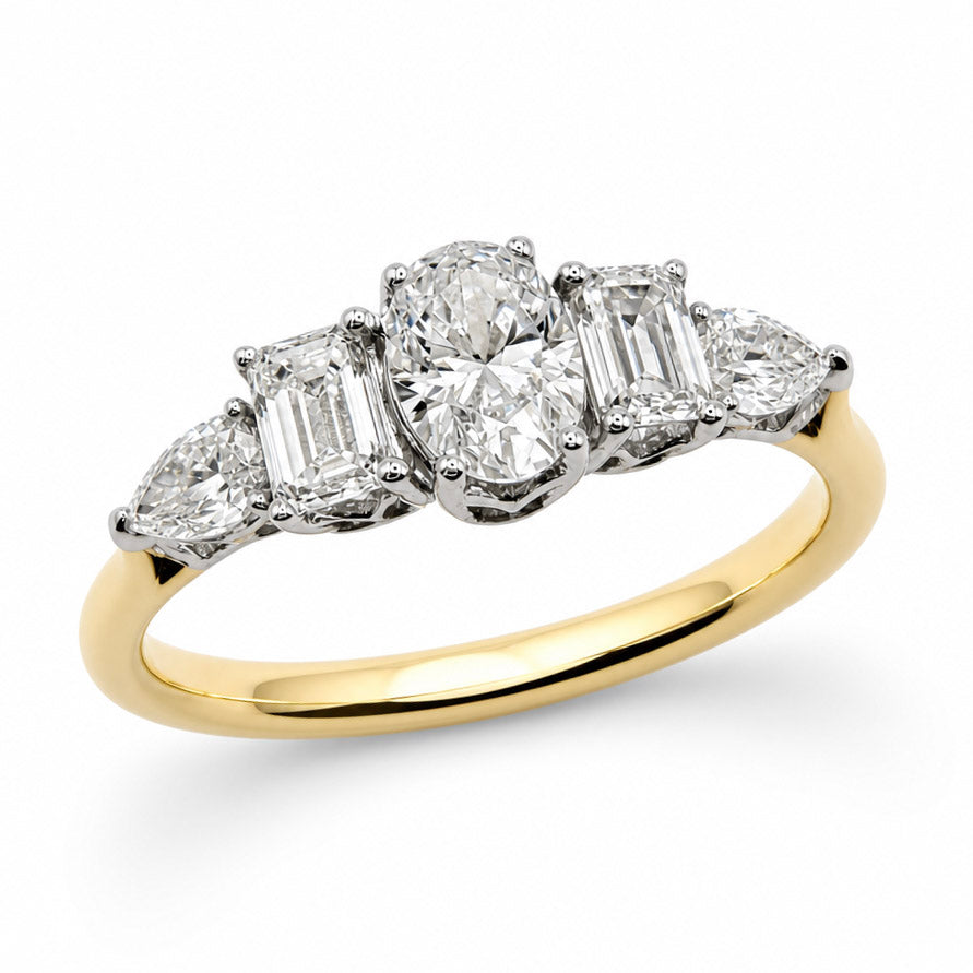 Mixed Cut Diamond Five Stone Engagement Ring in 18ct Yellow Gold & Platinum, 1.00ct