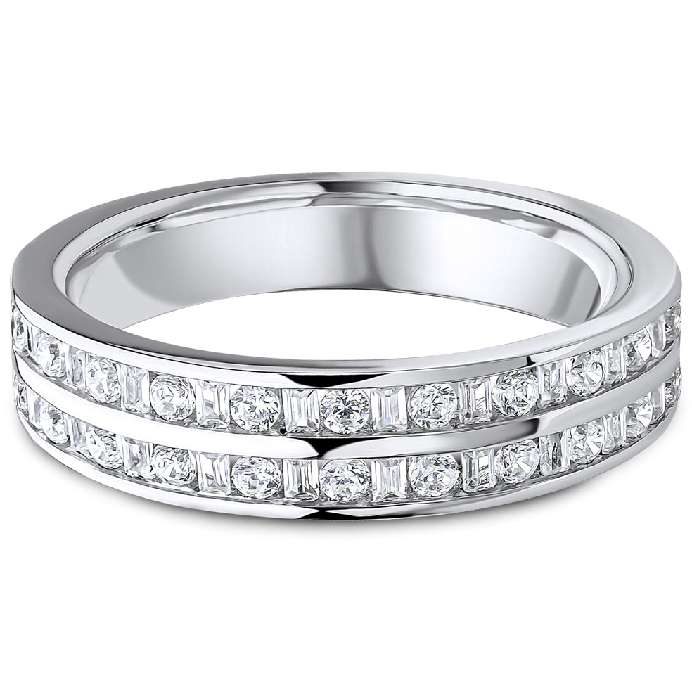 Channel Set Brilliant and Baguette Cut Diamond Double Row Wedding Band | 0.50ct