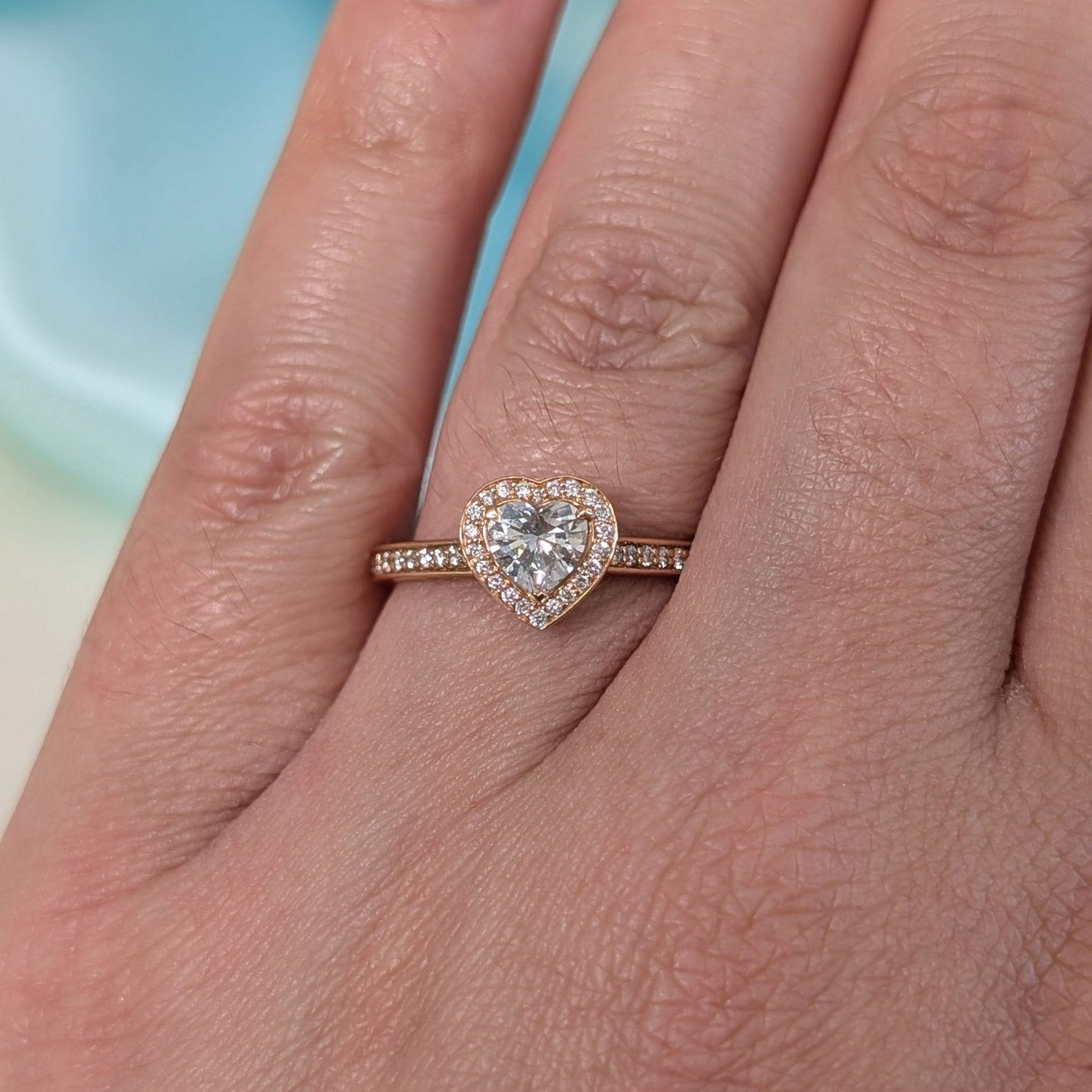 Heart shape diamond halo cluster ring in 18ct rose gold, 0.74ct