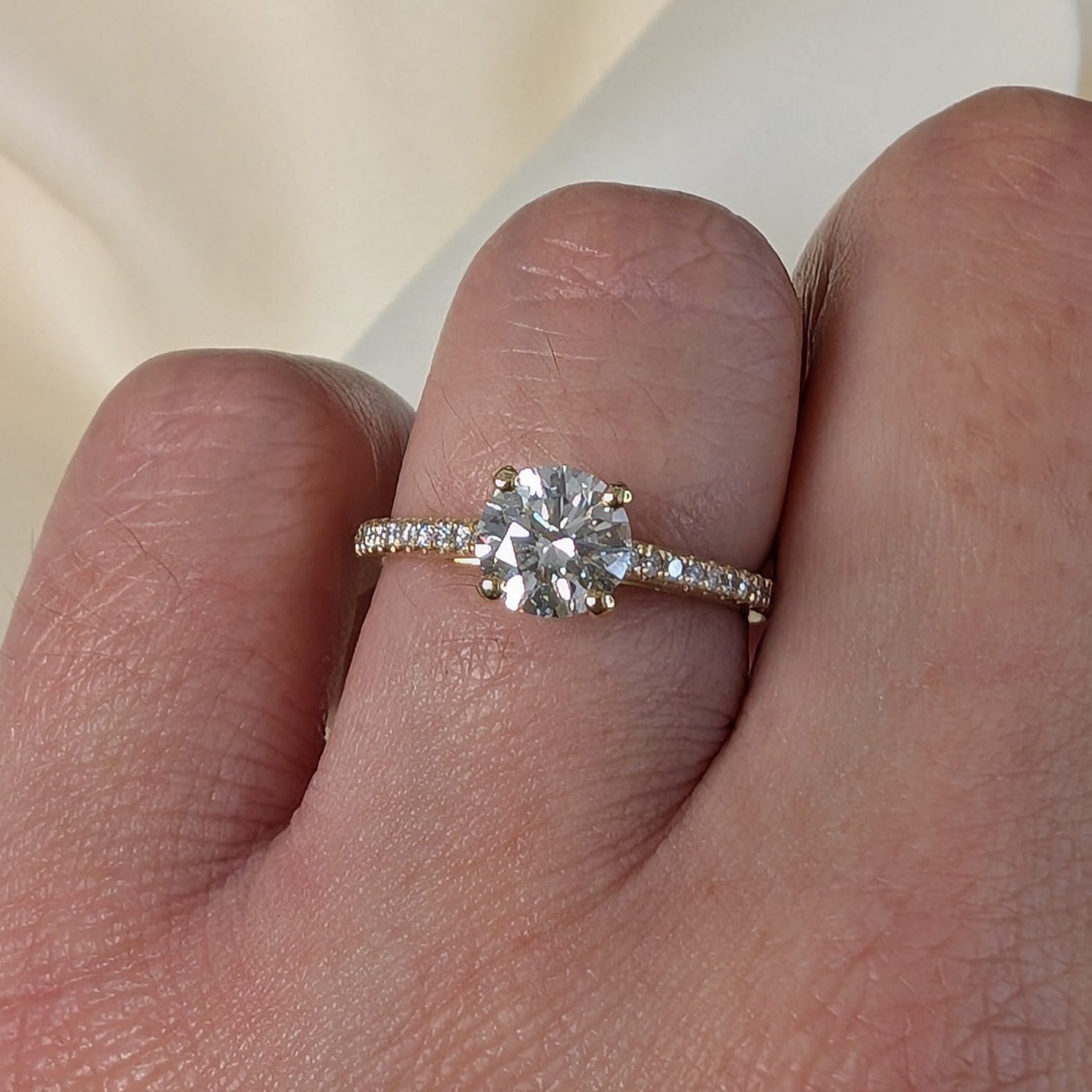 Laboratory Grown Brilliant Cut Diamond Solitaire Ring with Shoulder Diamonds in 18ct Yellow Gold, 1.15ct.