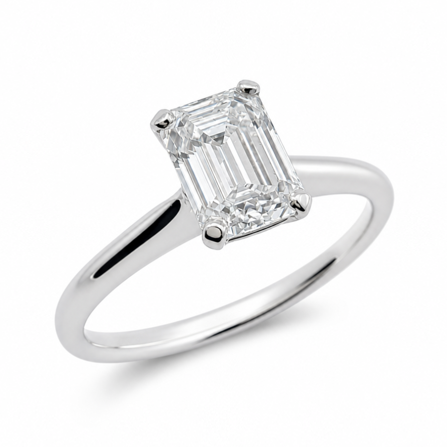 Laboratory Grown Emerald Cut Diamond Solitaire Ring in Platinum, 1.09ct