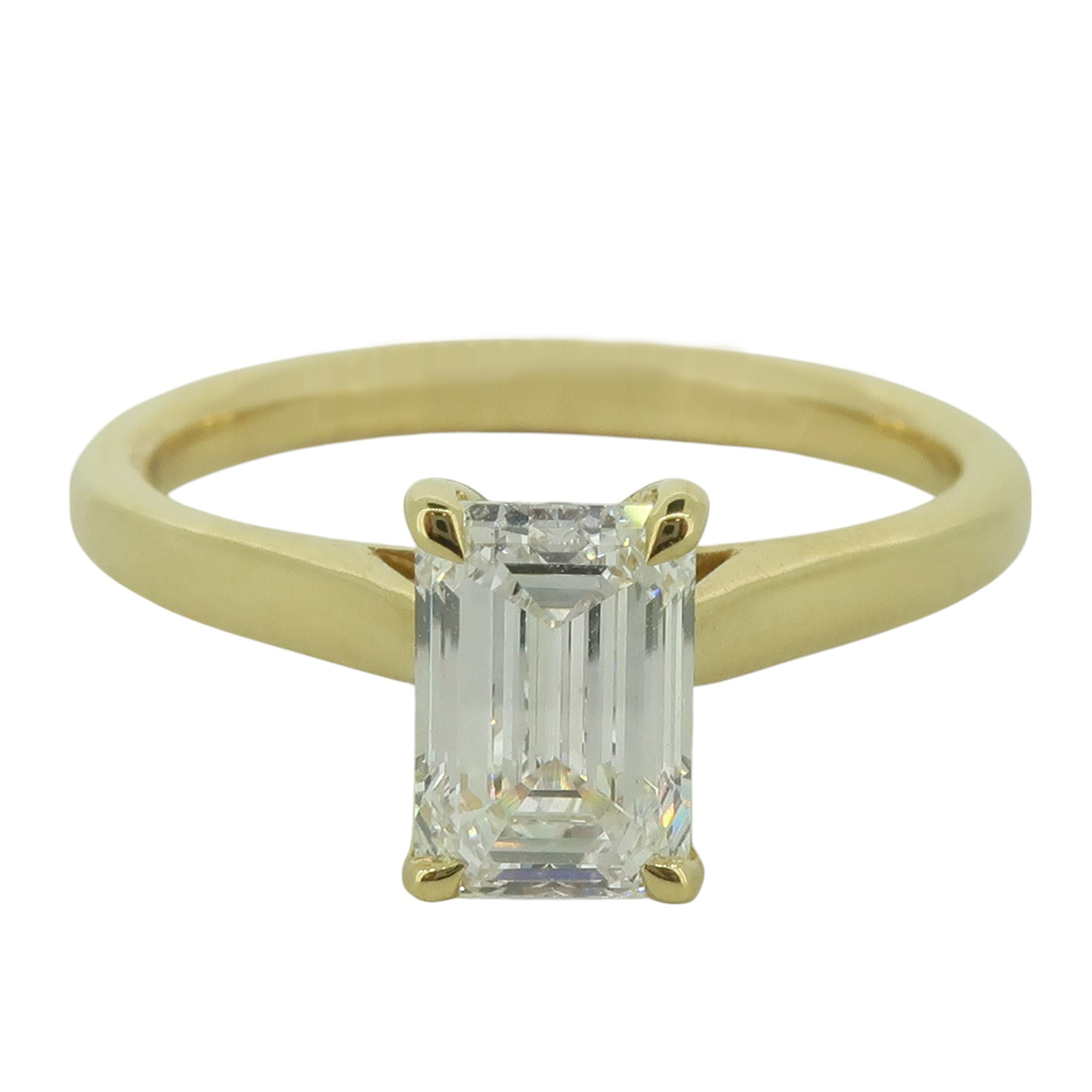 Laboratory Grown Emerald Cut Diamond Solitaire Ring in 18ct Yellow Gold, 1.05ct.