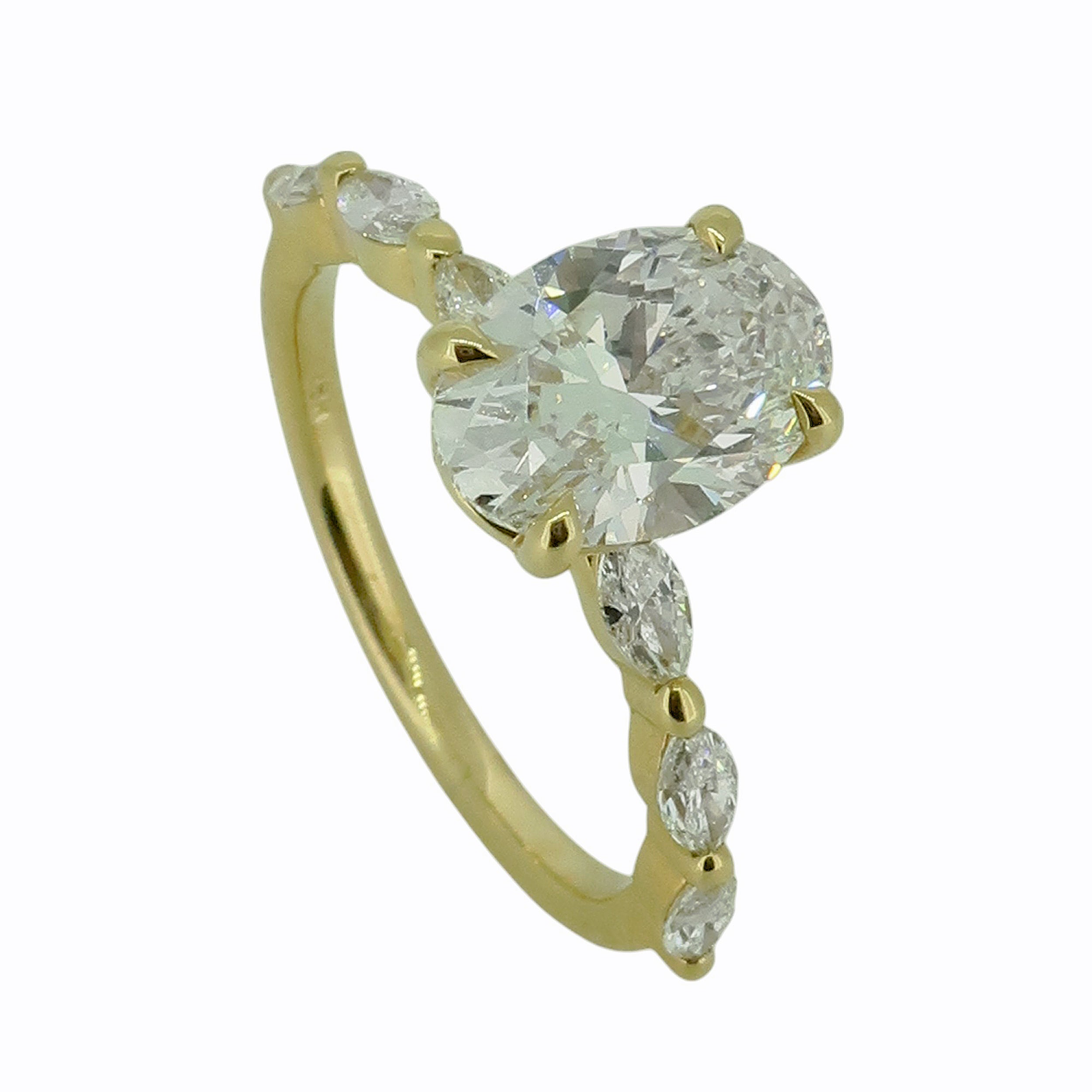 Laboratory Grown Oval Diamond Solitaire Ring with Marquise Shoulders in 18ct Yellow Gold, 1.90ct.