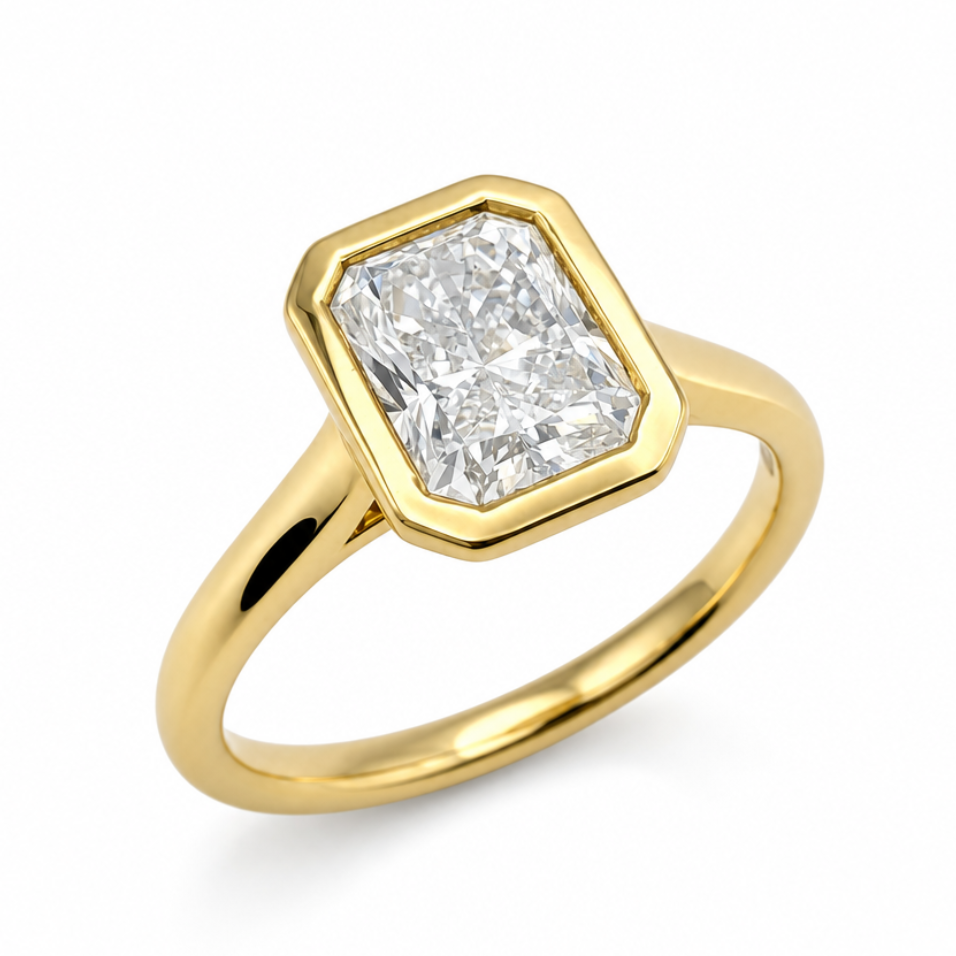Laboratory Grown Radiant Cut Diamond Solitaire Engagement Ring in 18ct Yellow Gold, 1.50ct