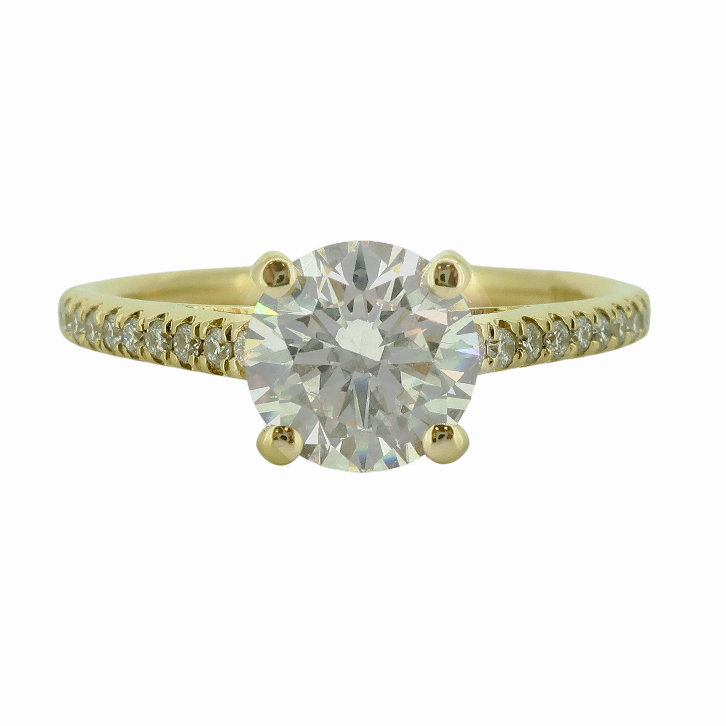 Laboratory Grown Brilliant Cut Diamond Solitaire Ring with Shoulder Diamonds in 18ct Yellow Gold, 1.15ct.