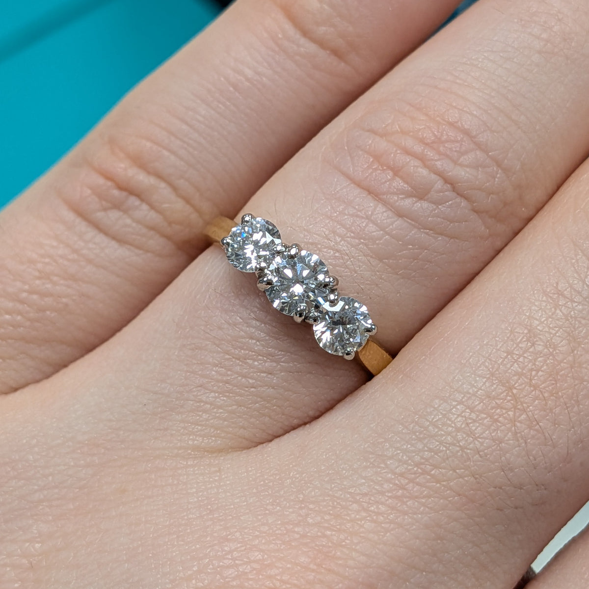 Laboratory Grown Diamond Three Stone Engagement Ring in 18ct Yellow Gold & Platinum, 1.02ct