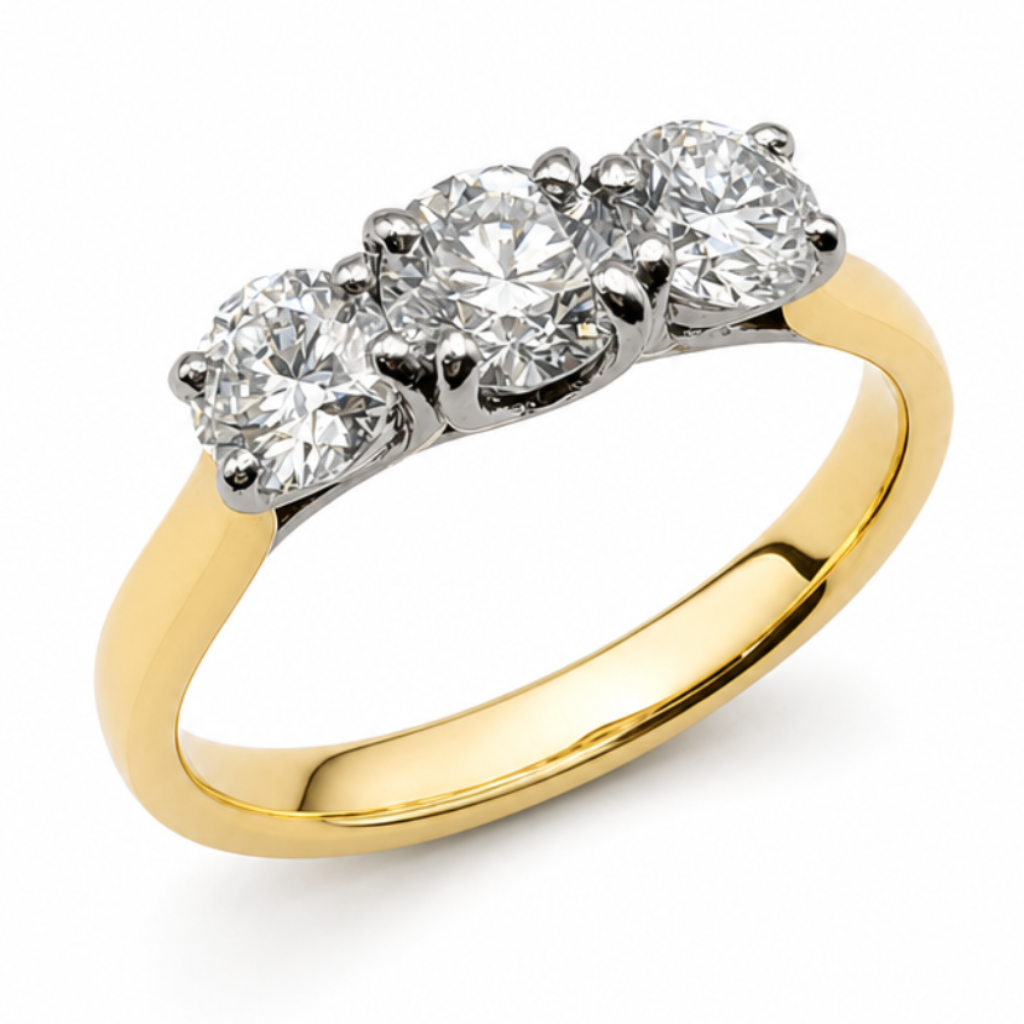 Laboratory Grown Diamond Three Stone Engagement Ring in 18ct Yellow Gold & Platinum, 1.02ct