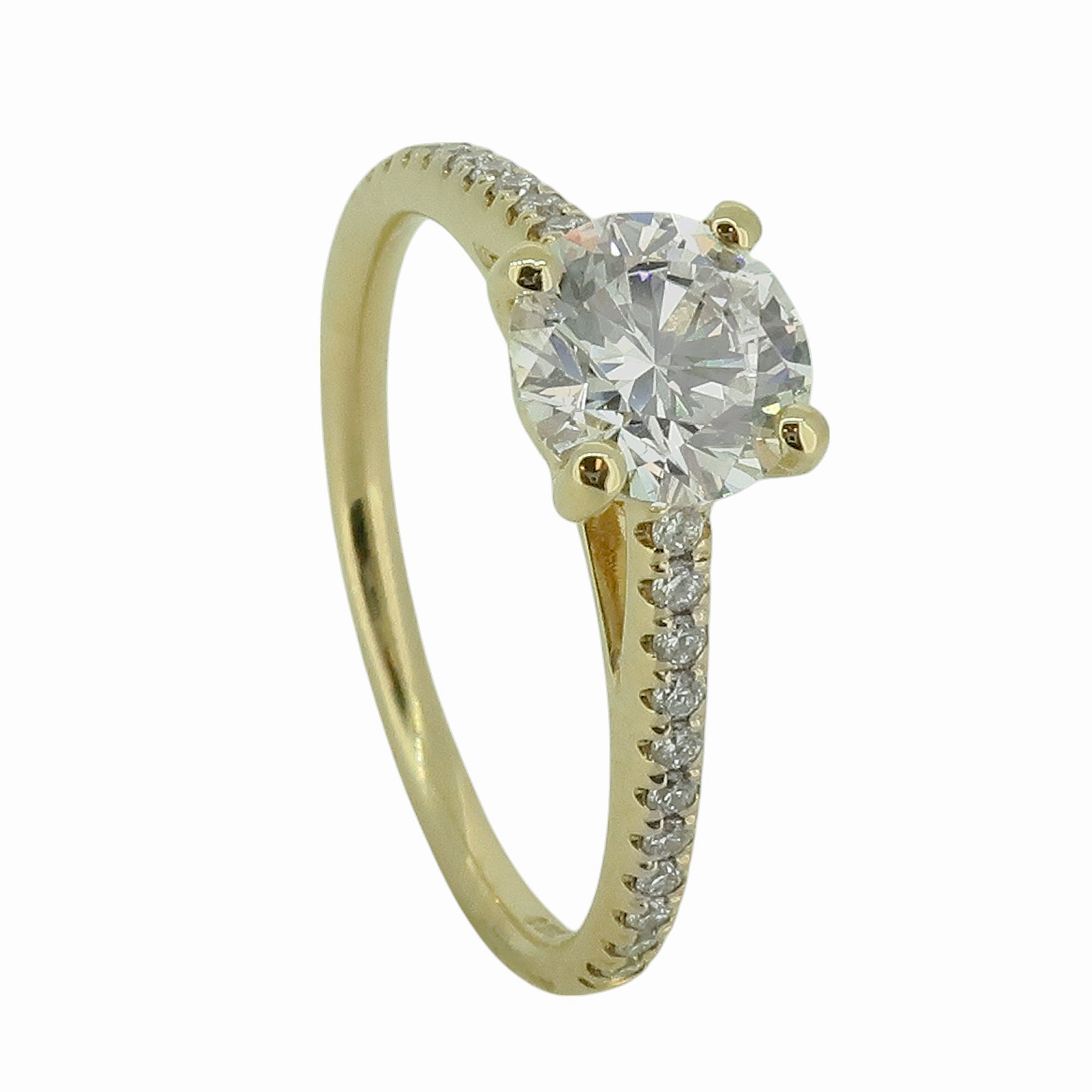 Laboratory Grown Brilliant Cut Diamond Solitaire Ring with Shoulder Diamonds in 18ct Yellow Gold, 1.15ct.