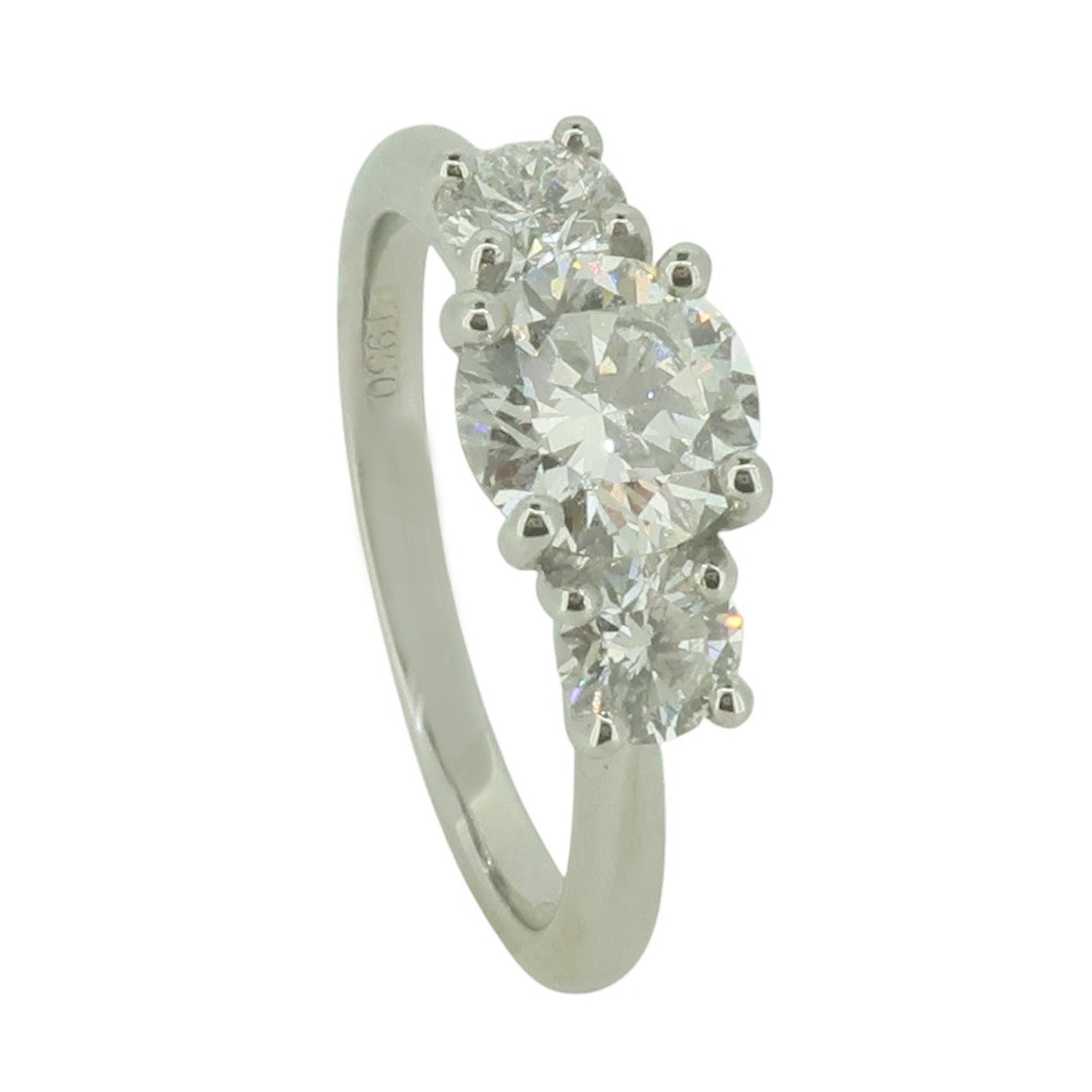 Laboratory Grown Brilliant Cut Diamond Three Stone Ring in Platinum, 1.51ct.