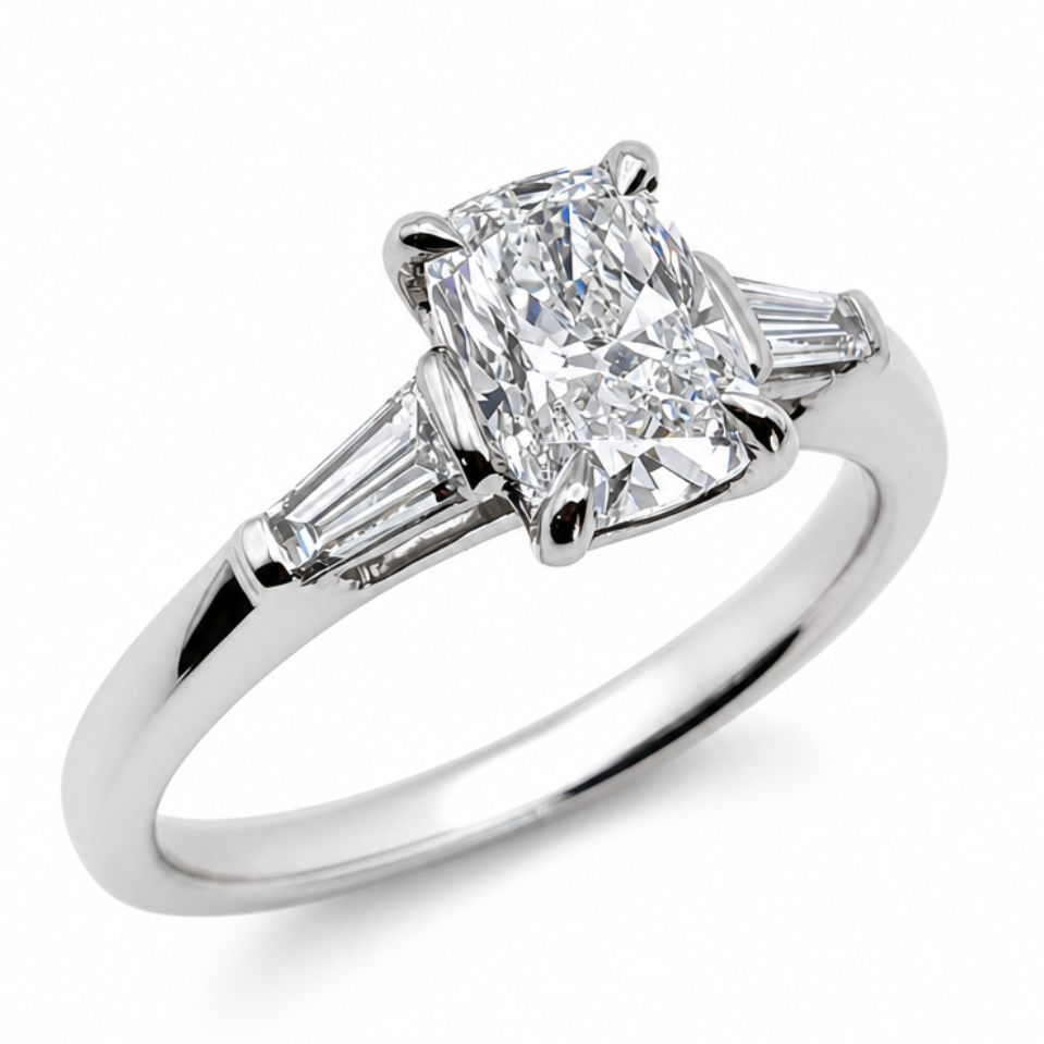 Three Stone Laboratory Grown Diamond Engagement Ring in Platinum, 1.28ct