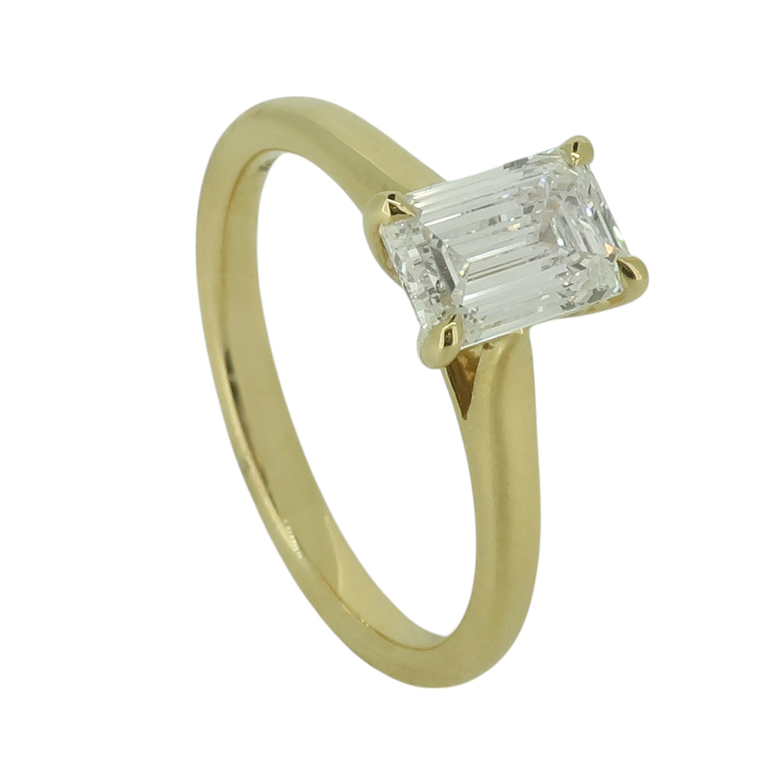 Laboratory Grown Emerald Cut Diamond Solitaire Ring in 18ct Yellow Gold, 1.05ct.