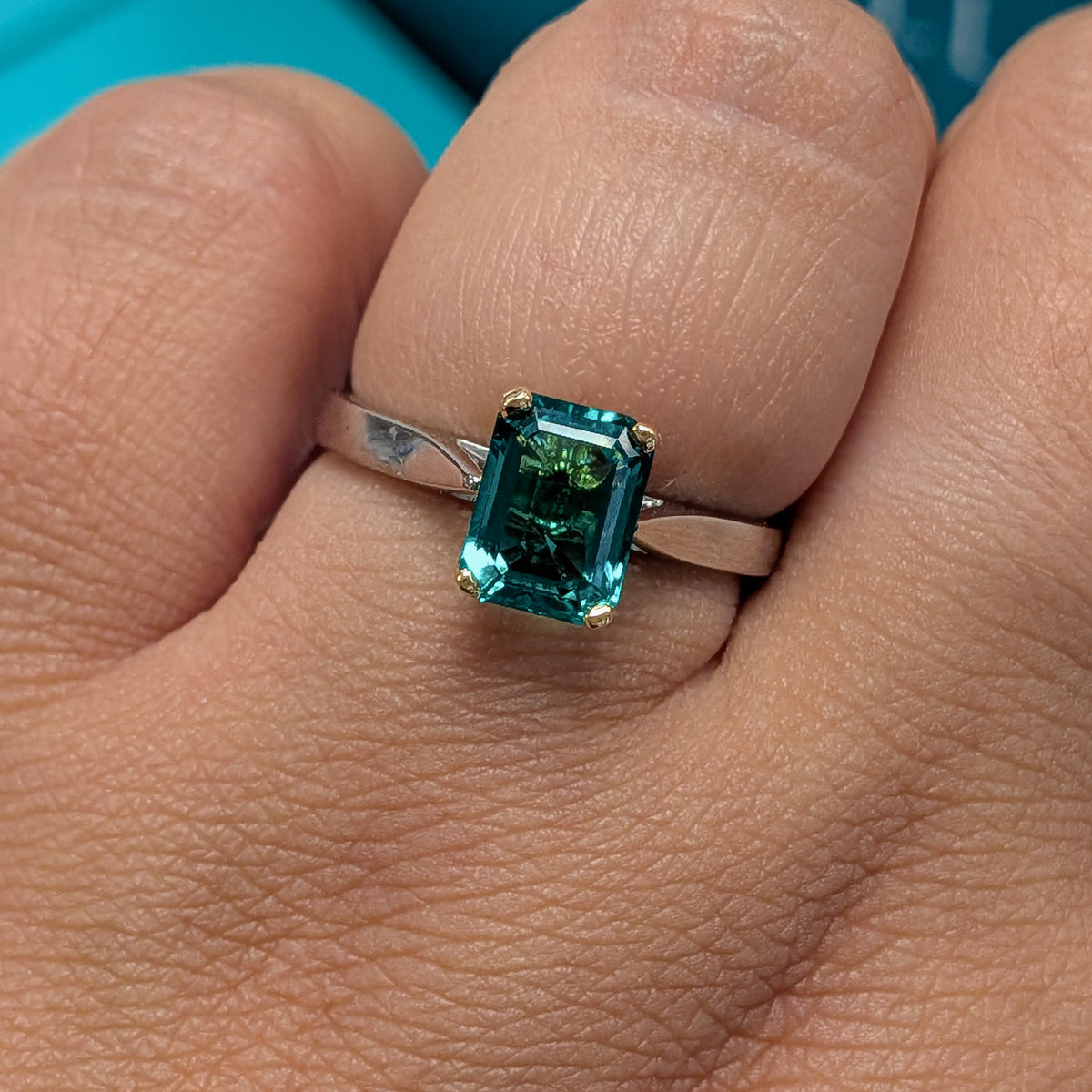 Laboratory Grown Emerald Solitaire Ring with Diamond Detail in Platinum & 18ct Yellow Gold, 1.54ct