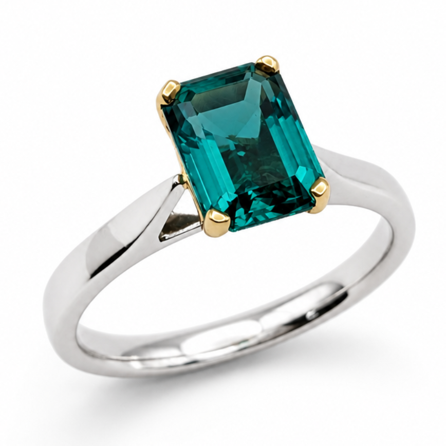 Laboratory Grown Emerald Solitaire Ring with Diamond Detail in Platinum & 18ct Yellow Gold, 1.54ct
