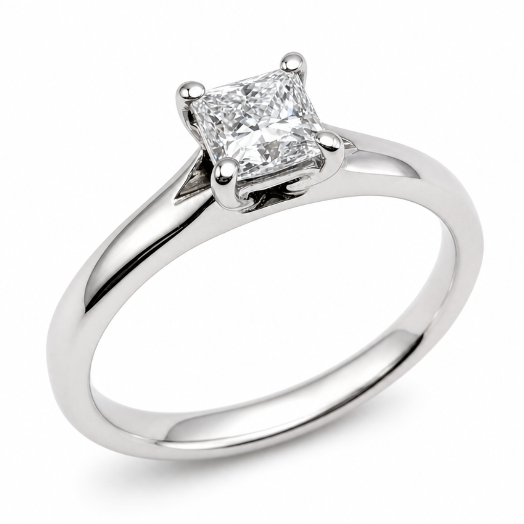Laboratory Grown Princess Cut Diamond Solitaire Engagement Ring in Platinum, 0.51ct