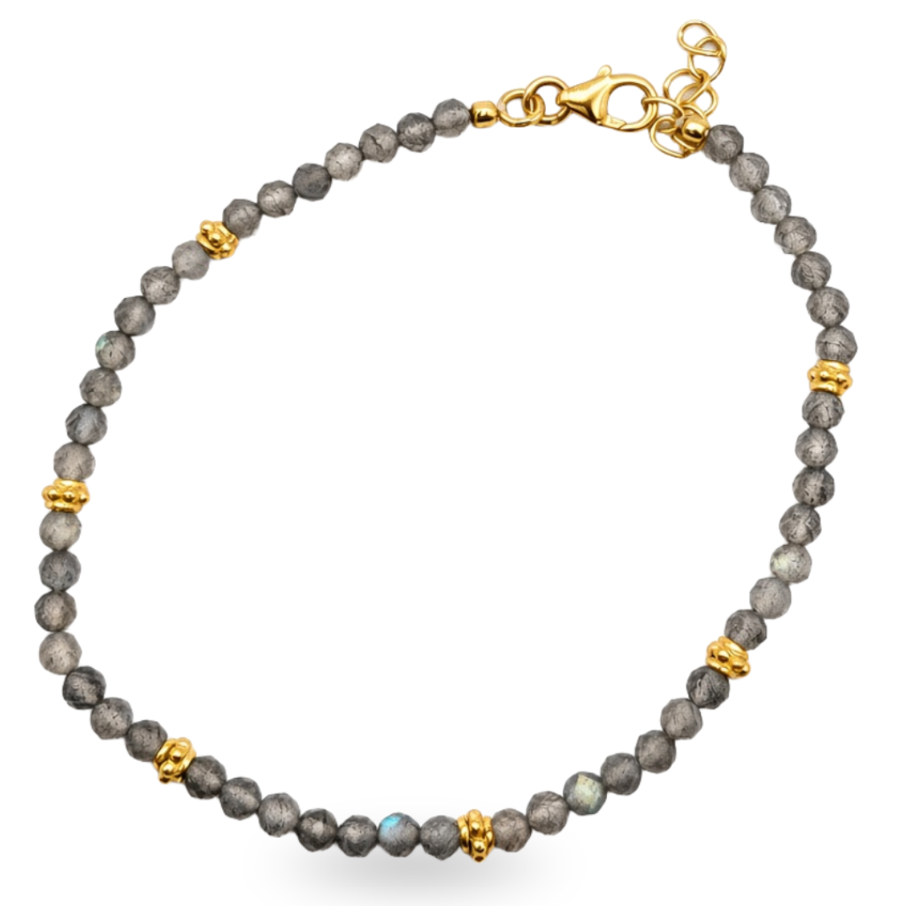 Rainbow Labradorite Beaded Bracelet with Gold Vermeil Details