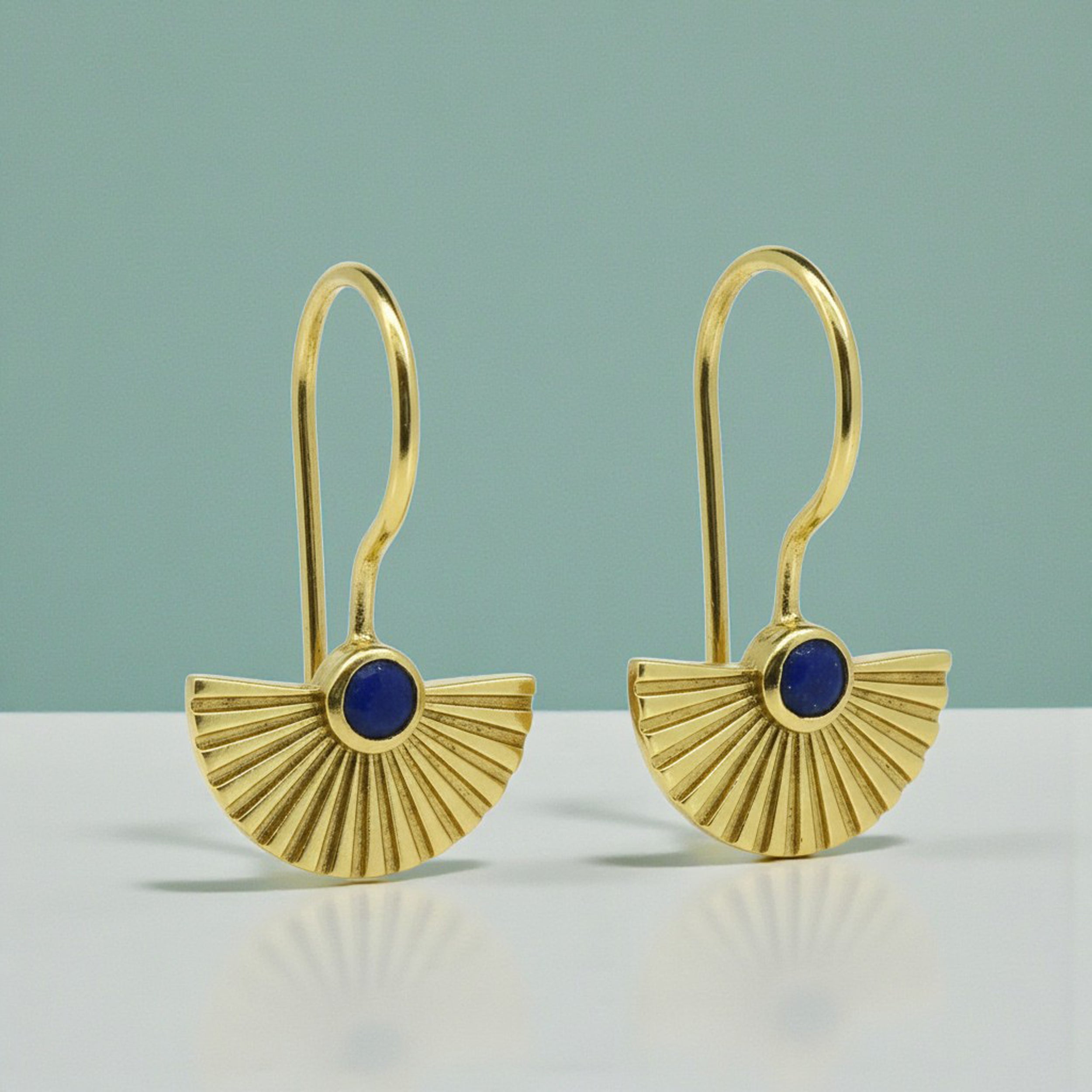 Lapis Lazuli Fan Drop Earrings in Gold Plated Vermeil