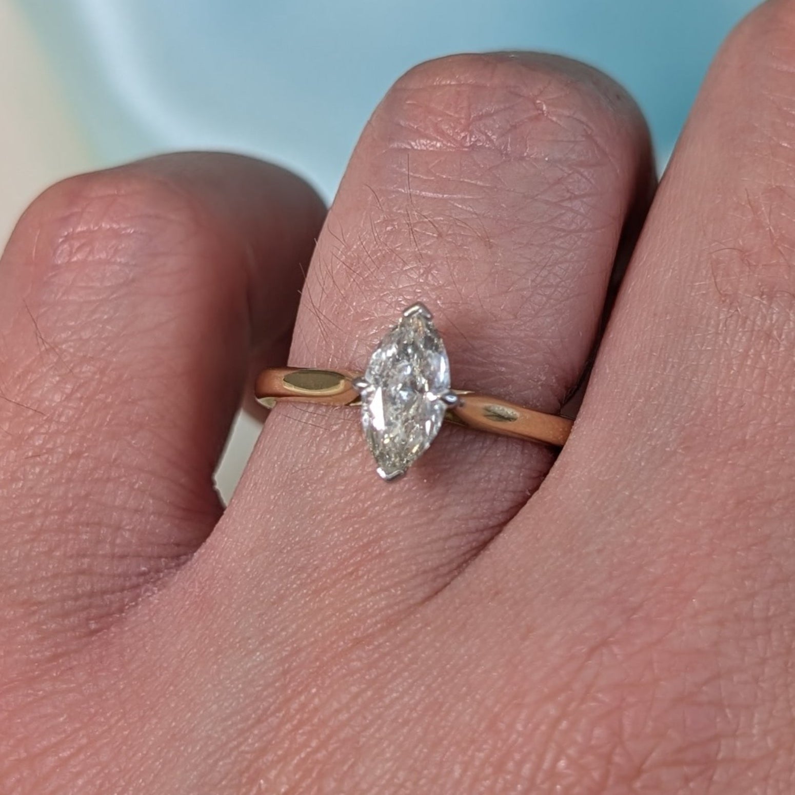 Marquise diamond solitaire ring in 18ct gold and platinum, 0.73ct