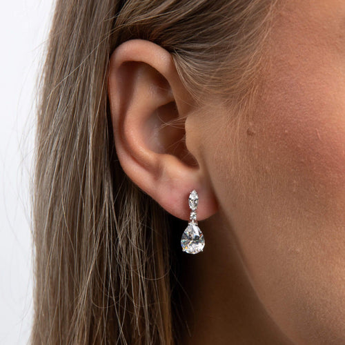 Cubic Zirconia Marquise and Teardrop Earrings in Silver.