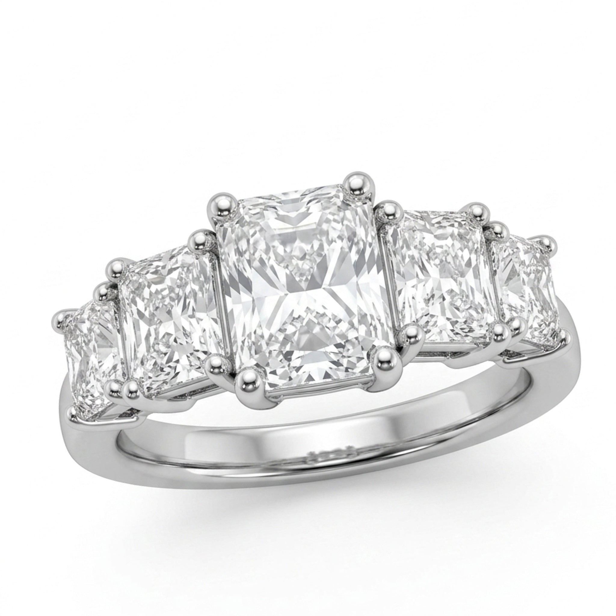 Radiant Cut Diamond Five Stone Engagement Ring in Platinum, 1.61ct