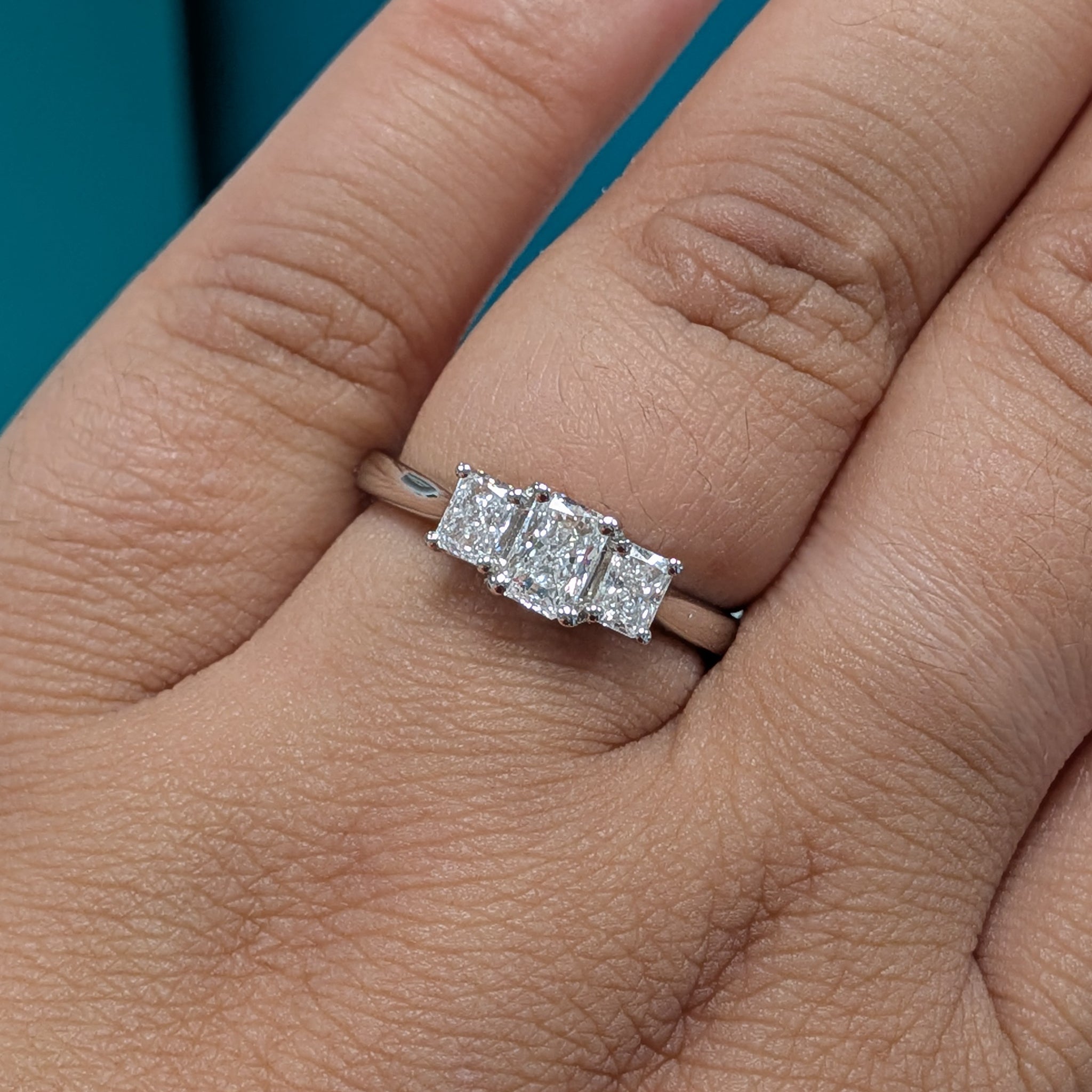 Radiant Cut Diamond Three Stone Engagement Ring in Platinum, 0.80ct