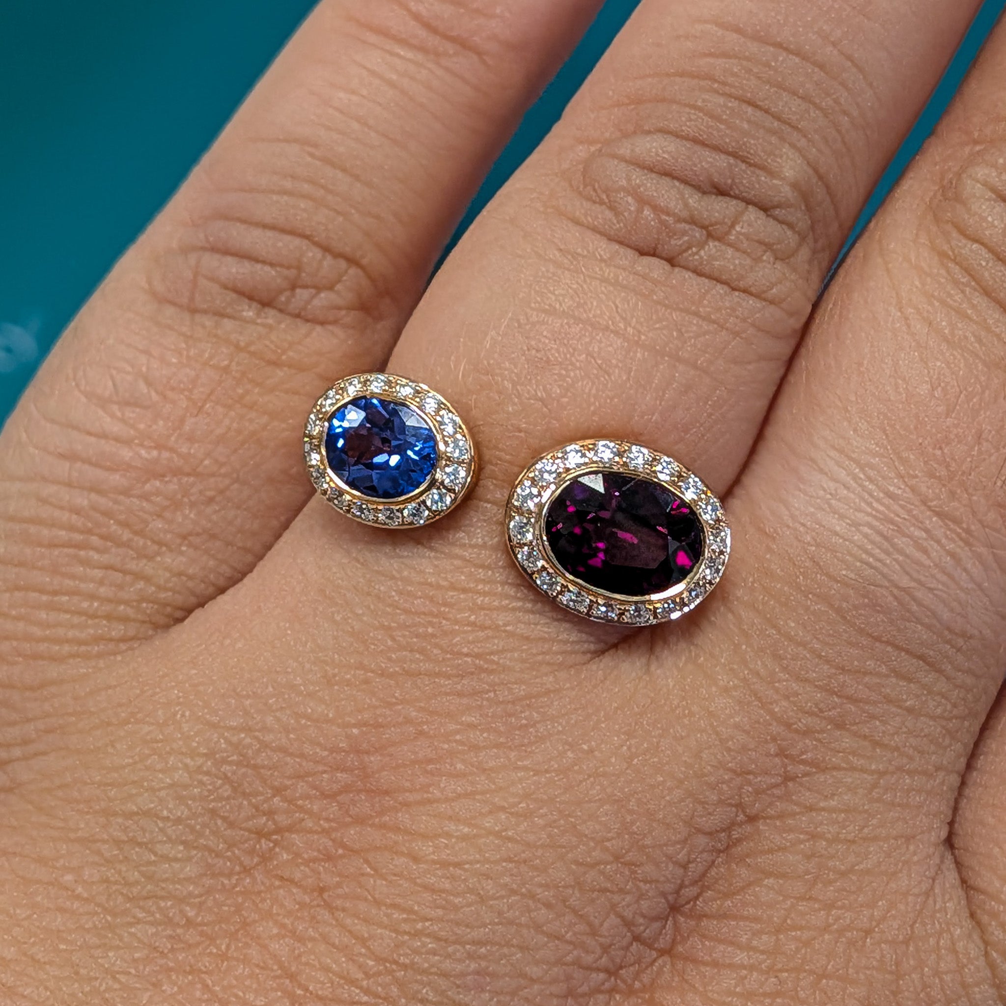 Rhodolite Garnet, Tanzanite & Diamond Toi et Moi Ring in 18ct Rose Gold, 2.50ct