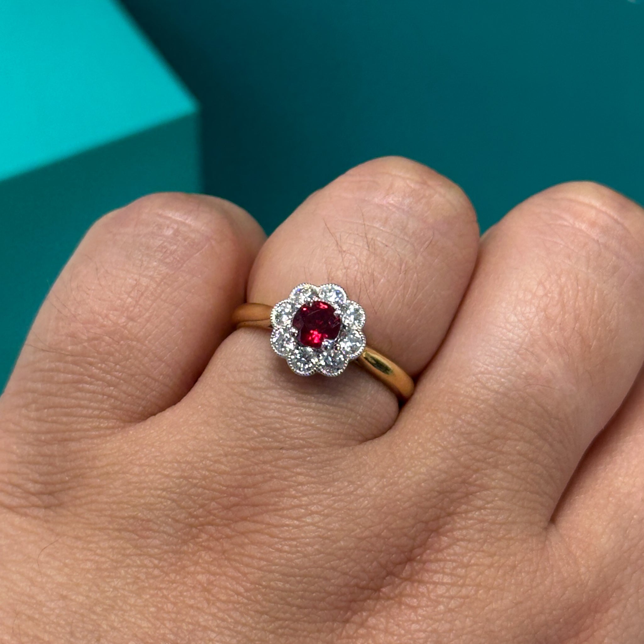 Ruby and Diamond Cluster Ring in 18ct Gold