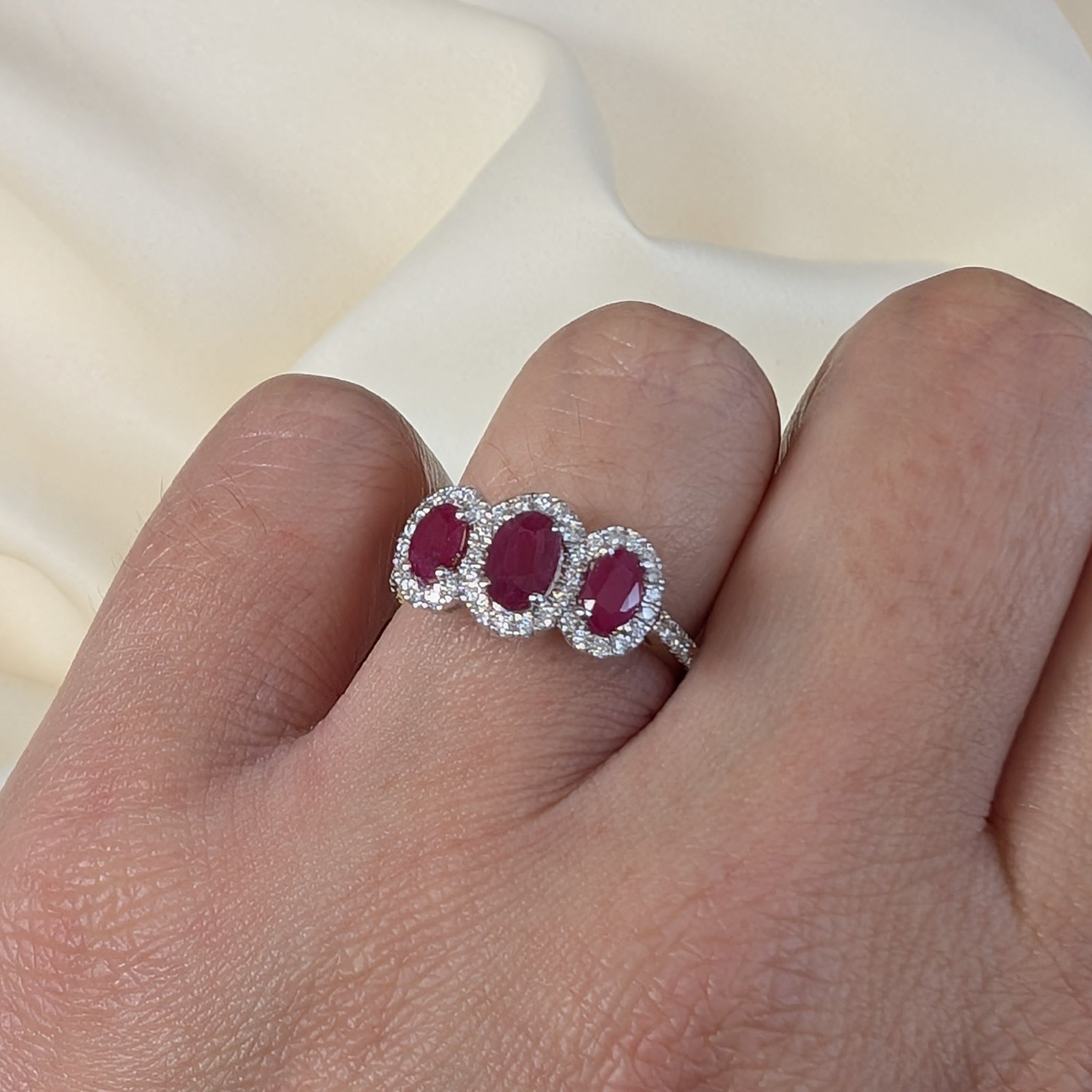 Ruby and Diamond Triple Cluster Ring in 18ct Gold