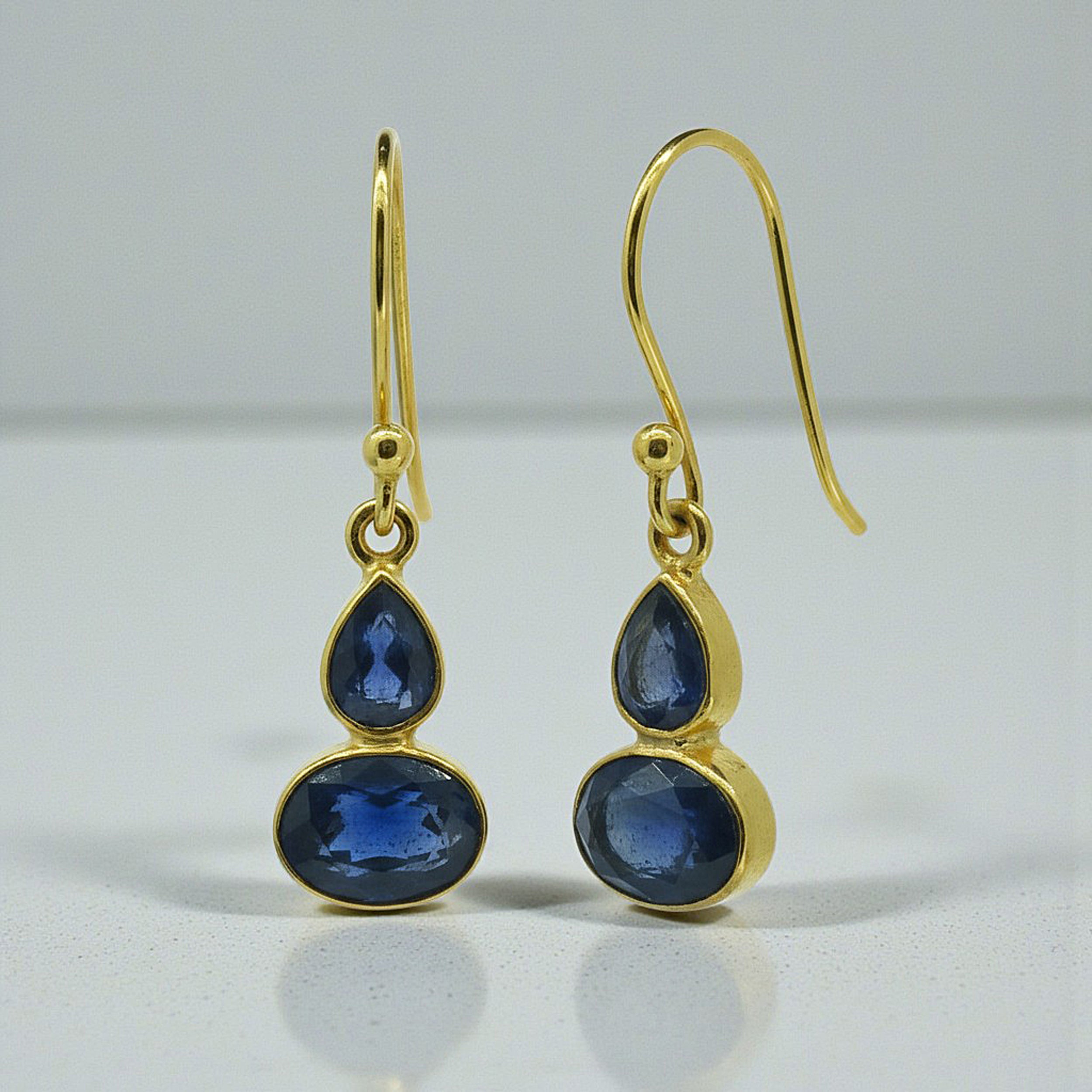 Sapphire Two Stone Drop Earrings in Gold Plated Vermeil