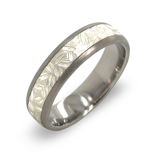 Silver Brush Stroke Inlay Ring in Titanium | 4mm Width | Made For You