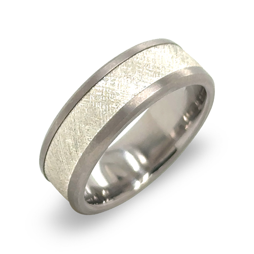 Titanium Comfort Fit Ring with Silver Frost Inlay | 8mm width | Made For You