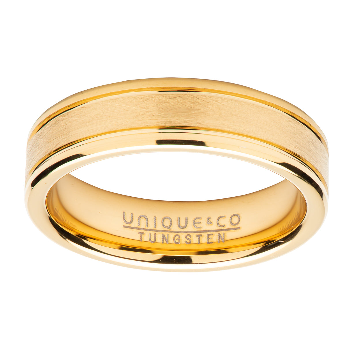 Tungsten Carbide Ring with Brushed Gold Centre and Gold IP Plating | 7mm width | Made For You