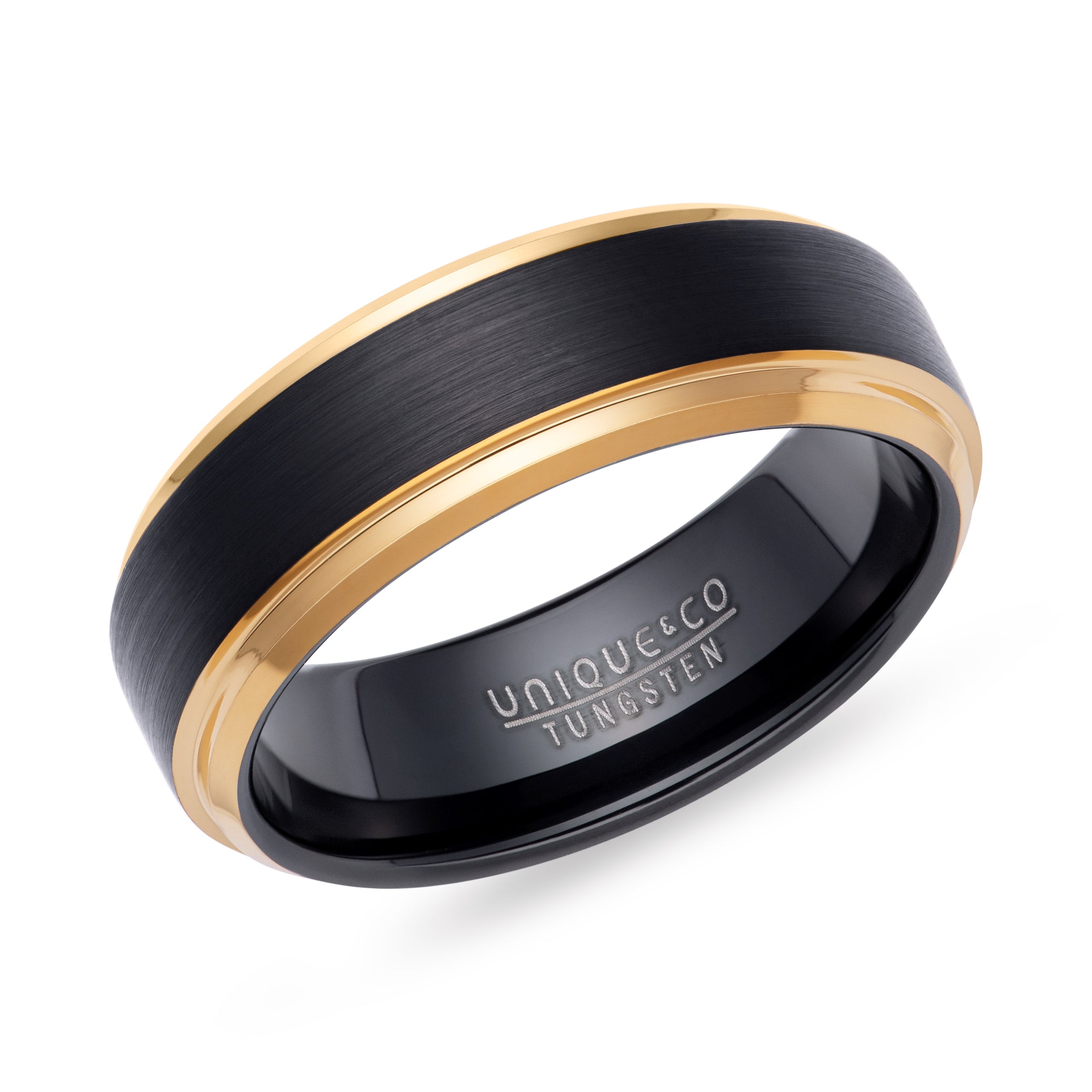 Tungsten Carbide Ring with Brushed Centre and Black and Gold IP Plating | 7mm width | Made For You