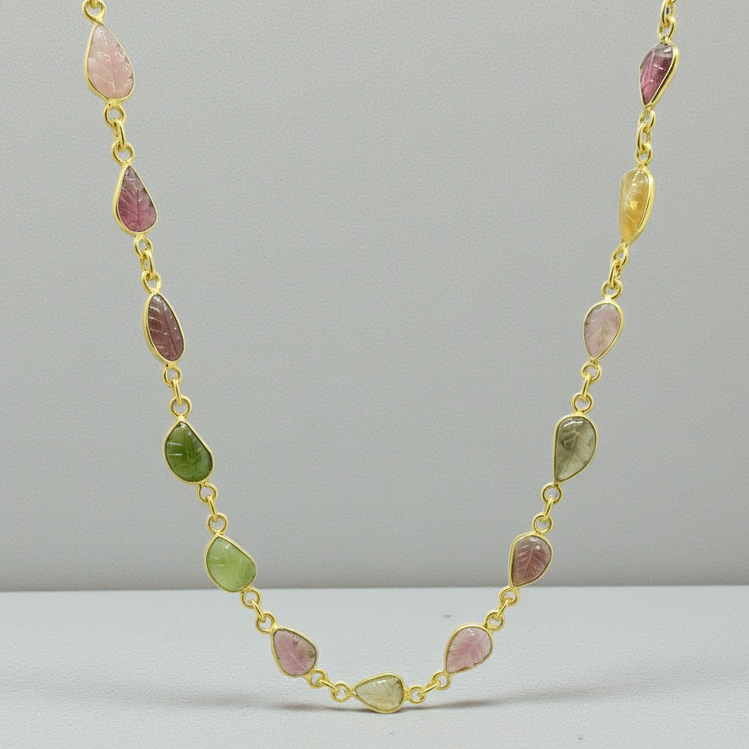 Tourmaline Multi Colour Stone Necklace in Gold Plated Vermeil