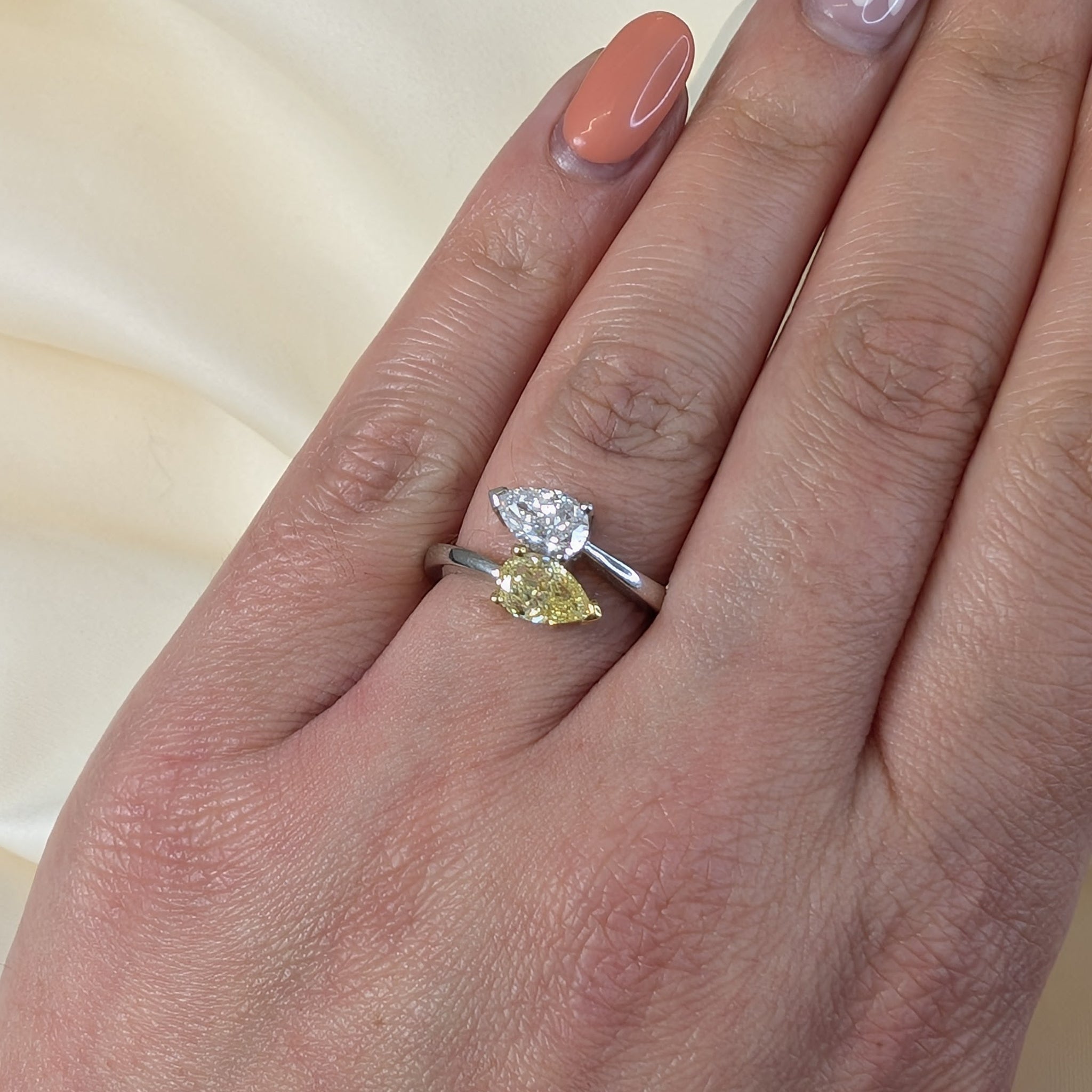 Fancy Yellow Diamond and Diamond Two Stone Ring in Platinum and 18ct gold