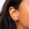 Pink and purple crystal octagon and teardrop earrings in silver.
